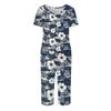 Women Two Piece Set Hawaiian Print Sportswear Short Sleeve V Neck Top Casual Capri Pants Lounge Wear Set