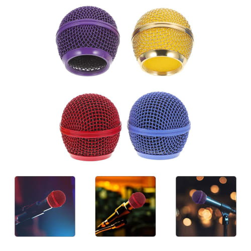 Abaodam 4-Piece Replacement Microphone Head Grill Ball and Inner Foam, Steel Mesh Replacement Head for