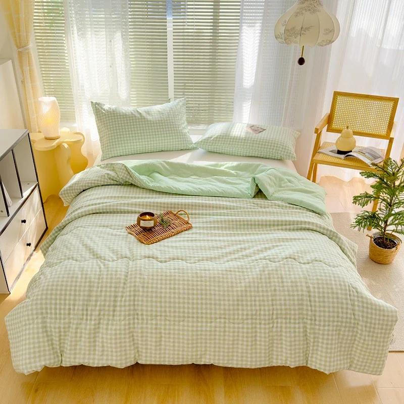 Green Plaid Summer Quilt High Quality Double-sided Summer Quilts Queen Bed Quilt Simple Luxury Comforter Thin Bed Cover Bedding
