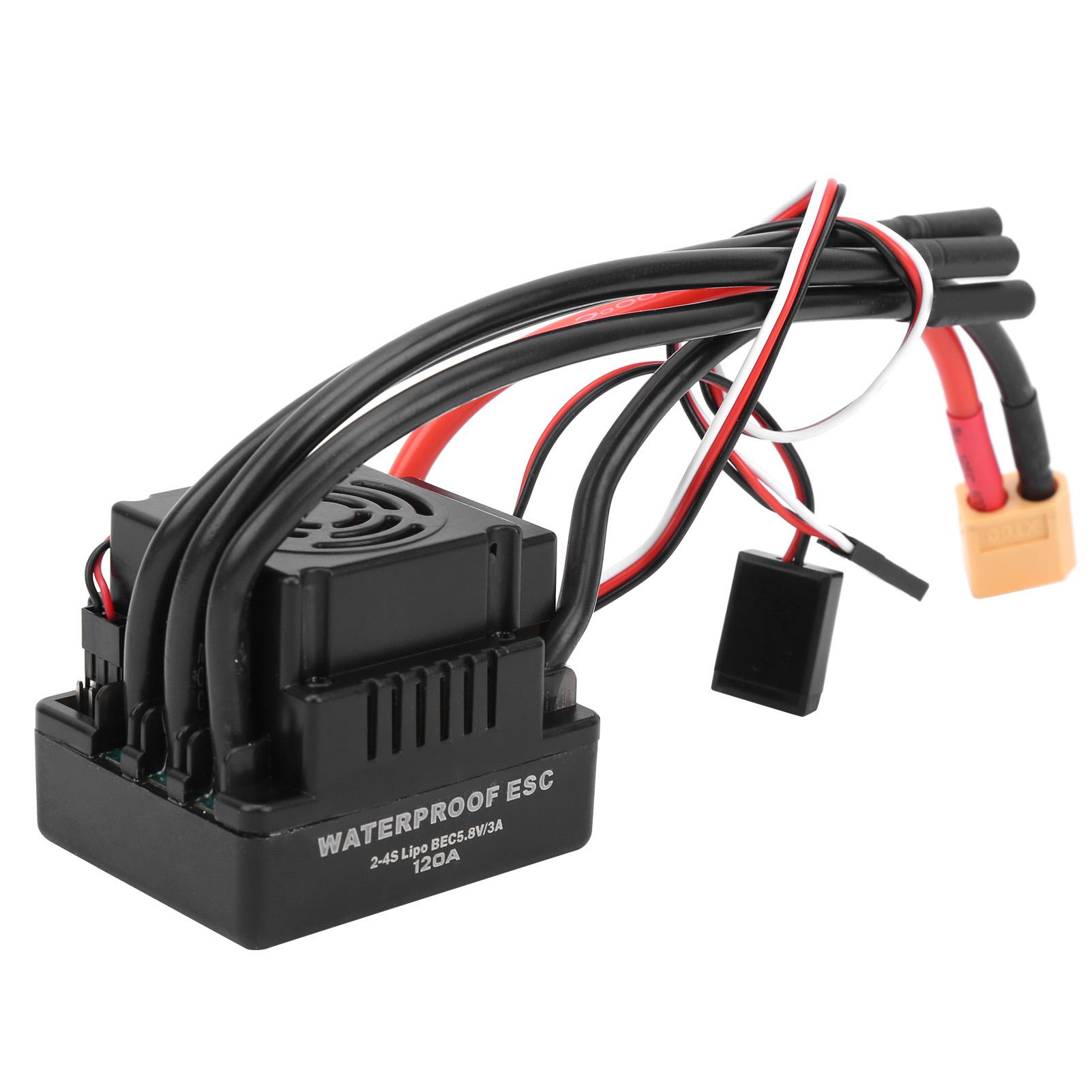 

120A Waterproof Brushless ESC Electronic Speed Controller Accessory Fit for 1 8 RC CarXT60 Plug