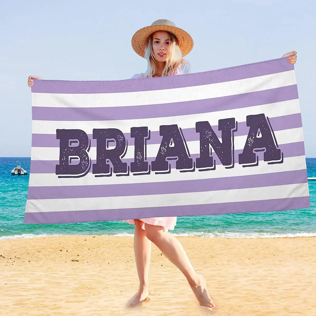 Personalized Beach Towel for with Name Text Custom Bath Towel for Hotel Gym Bathroom Add Own Design Soft Pool Towel for Gift