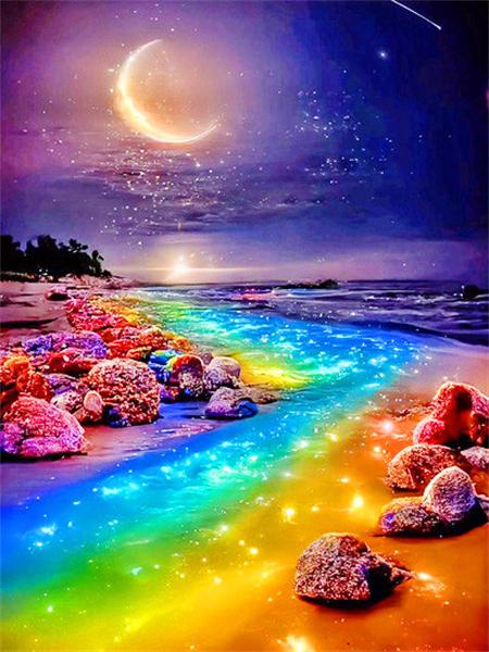Kolekcja Diamond Painting 2023 Nadmorski Księżycowy Krajobraz 5d Haft DIY Mozaika Fantazyjny Krajobraz Plaży Dekoracja Domu