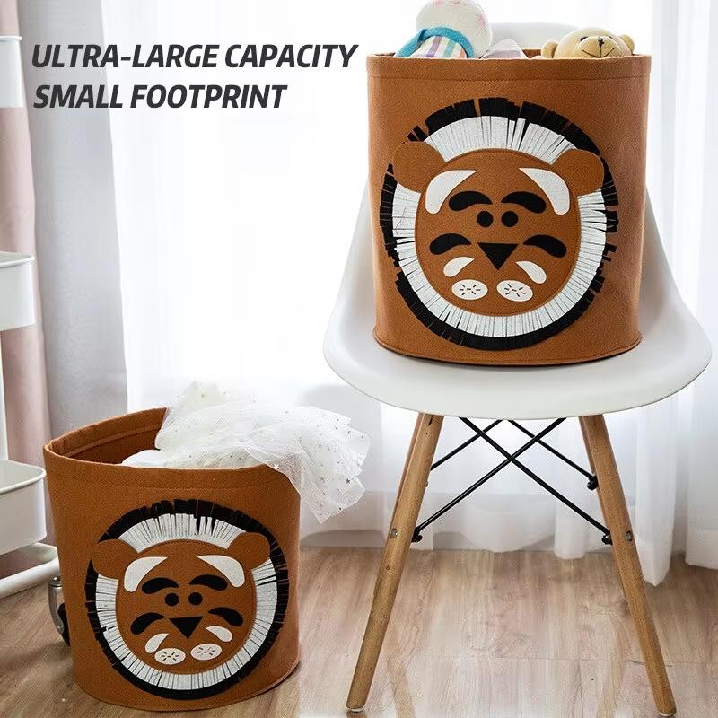 Toy Storage Bucket Animal Decor Cartoon Baby Felt Storage Bucket For Play Room Toy Organizer Washable Dirty Clothes Bucket