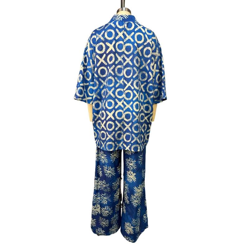 2026 Summer New Sweet and Fresh Printed V-neck Batwing Sleeve High-Waisted Straight Pants Set