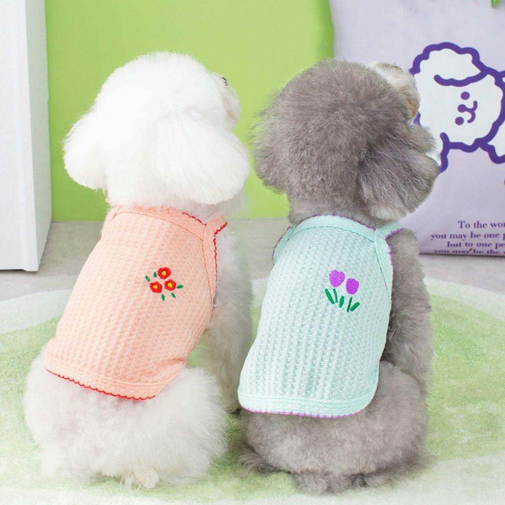 Breathable Floral Embroidery Thin Shirt XS~XL Pet Clothes Casual Dog Sling Vest  Spring/Summer