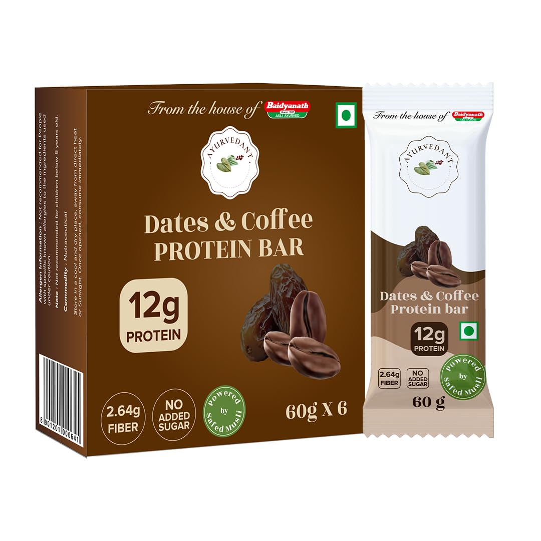 

Baidyanath Choco Nuts Protein Bar 20g Protein No Added Sugar (60g x 6N) pack of 1 High Protein Snack for Energy and Muscle Recovery