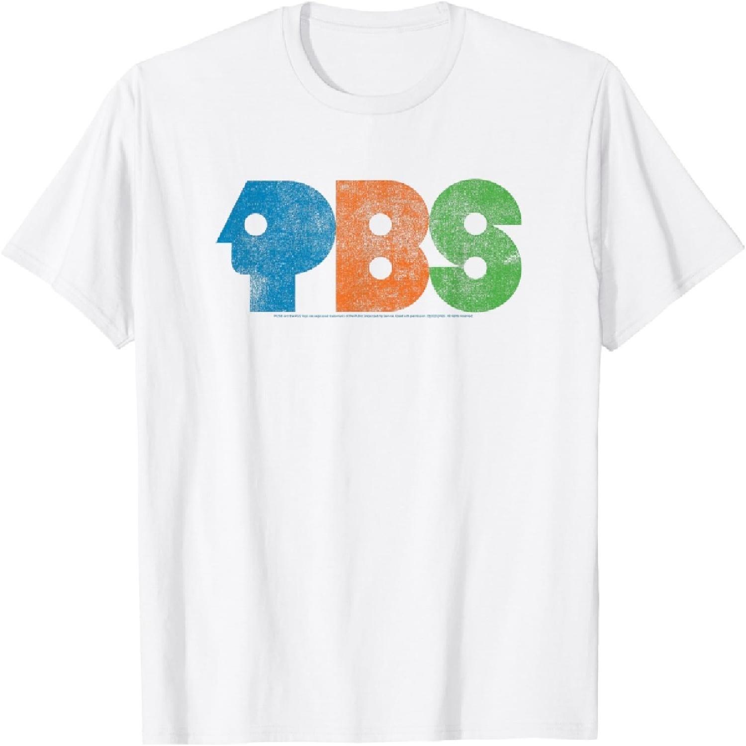 

Colorful Distressed Logo Public Broadcasting Service T-Shirt XXXXXL білий