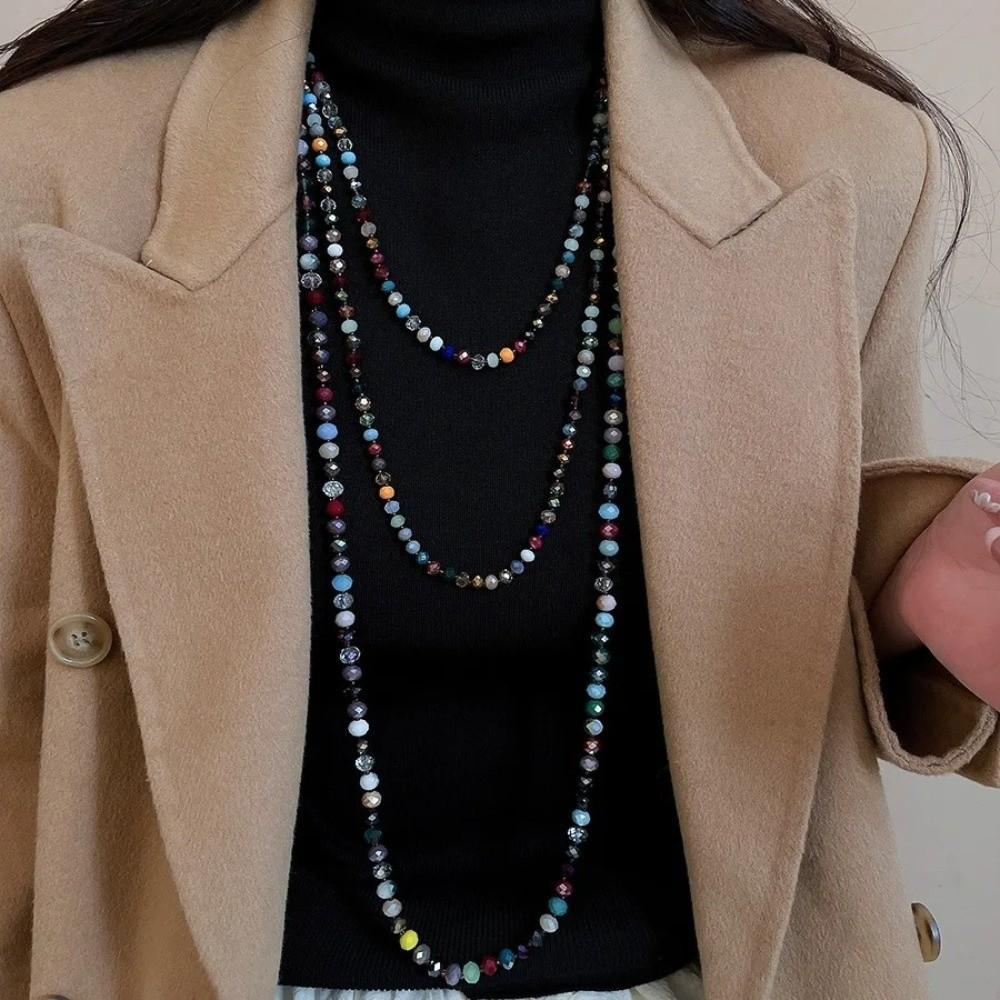 Bohemia Glass Beads Necklace Rainbow Chokers Necklace Strand Sweater Chain For Women Female