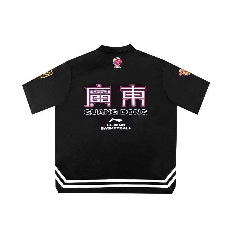 Li-Ning Cba Series Guangdong Team Quick-Dry Polo Letter Vintage Basketball Short Sleeve Shirt Unisex shirts Black ATSU999-2