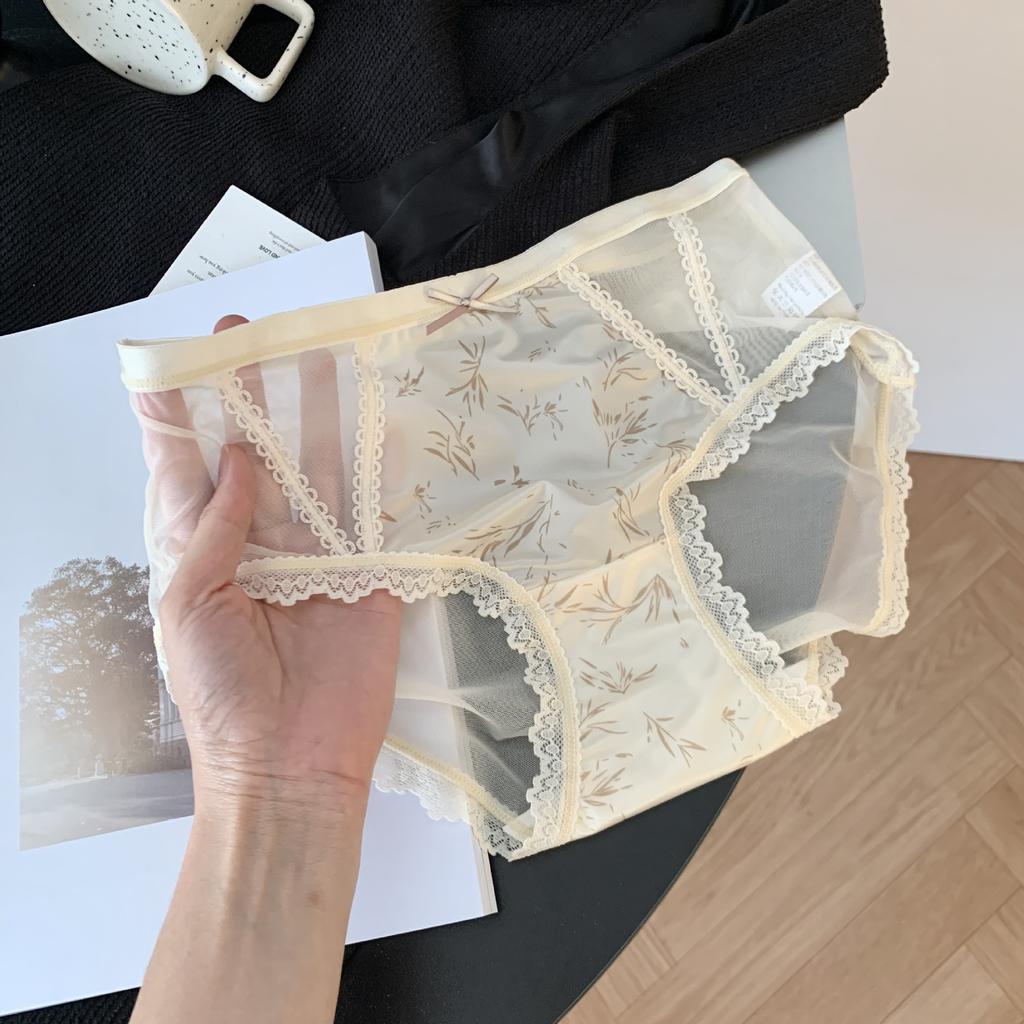 Large Size Women Spring and Autumn New Chinese Sexy Pure Desire Mesh Lace Mid Waist Underwear