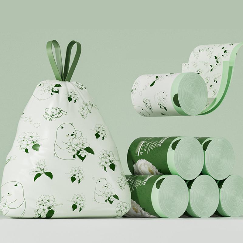 10/50/100Pcs Printed Thickened Portable Garbage Bag Cartoon Home Kitchen Bathroom Disposable Drawstring Garbage Bag