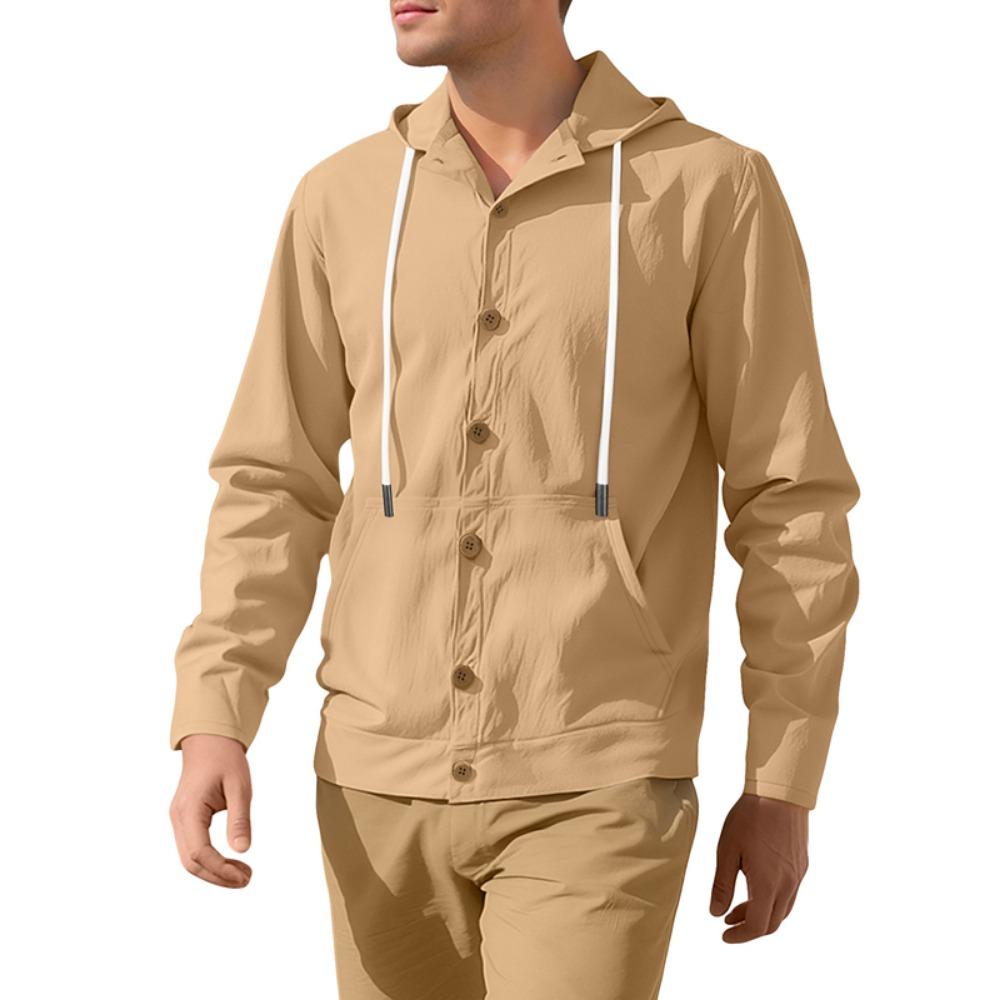 Men's Hoodie Linen Vintage Spring and Autumn Shirt Casual Loose Long Sleeved Clothes High Quality Trendy Men's Clothing