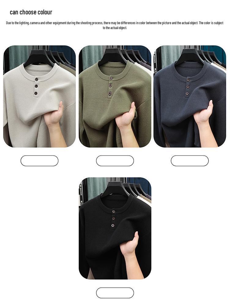 2025 Autumn/Winter High-End Men's Knitwear: Fashionable, Versatile, Thick, Casual Button-Up Sweater with Round Neck