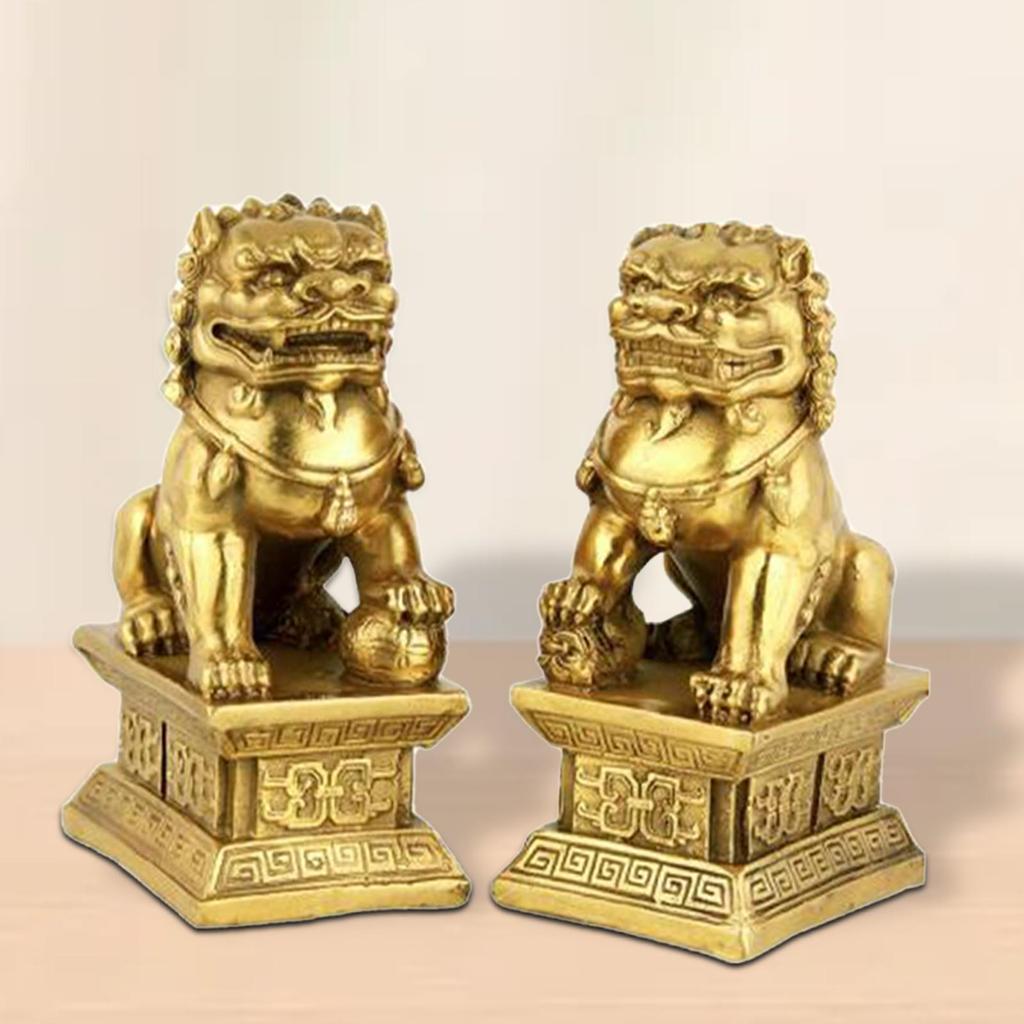 2 Stück Fu-Hund Wächterlöwen Figuren Glück Handwerk Schreibtisch Sammlung Mehrzweck für Banken Harz Feng Shui Ornament