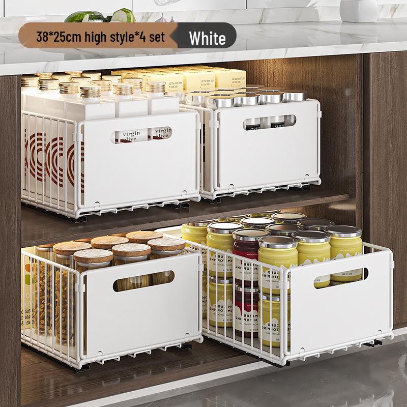 

Двухъярусная выдвижная полка для кухонной мойки для хранения приправ и закусок Four High Single Layer White