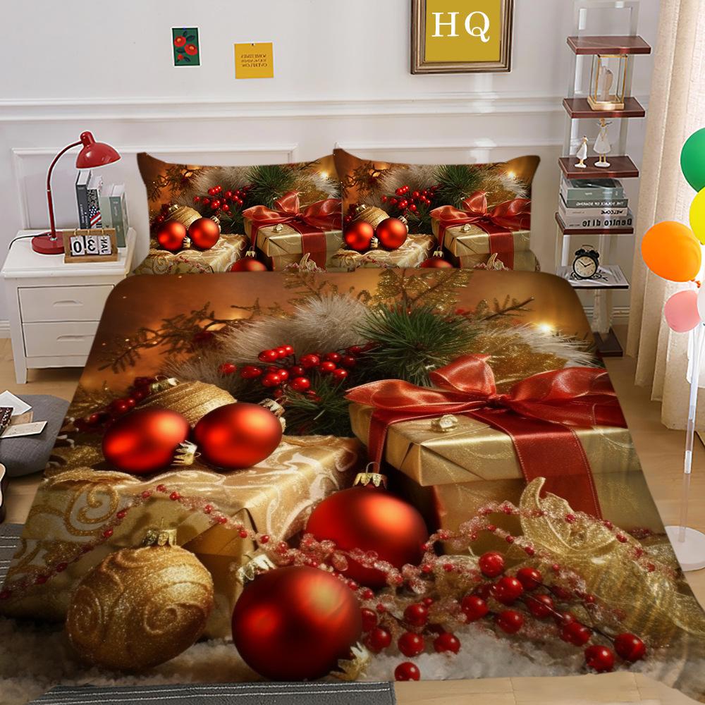 Christmas Digital Printing 3D Printing Polyester Pillowcase Quilt Cover Two Or Three-Piece Set