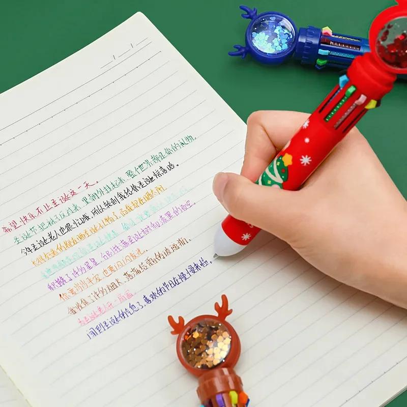 Christmas Ten Colors Ball-point Pen Cartoon Elk Pendants Noel Merry Christmas Decor Gifts For Kids Happy New Year 2025