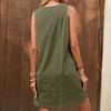 Women's Color Round Neck Fashionable Short Skirt Pocket Casual Dress