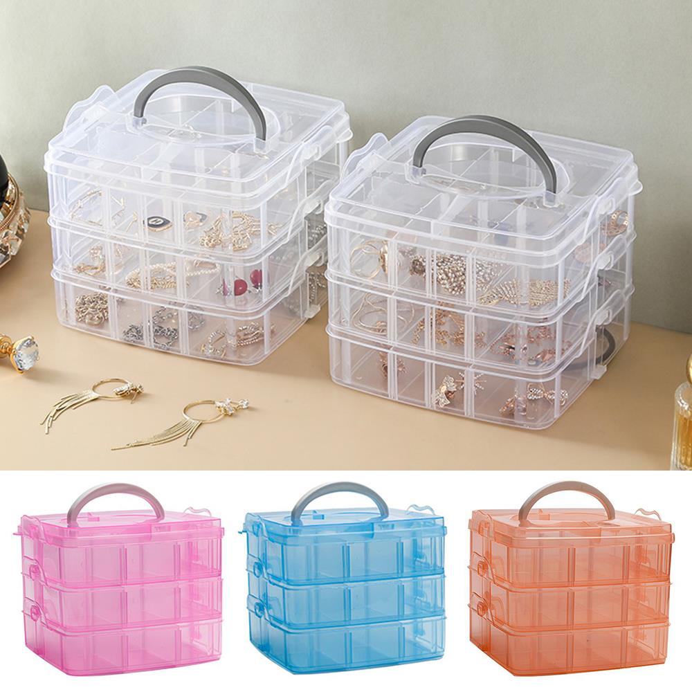 Portable Transparent Storage Box 3 Tier Jewelry Toy Display Box Adjustable Stackable Compartment Slot Plastic Organizer Box