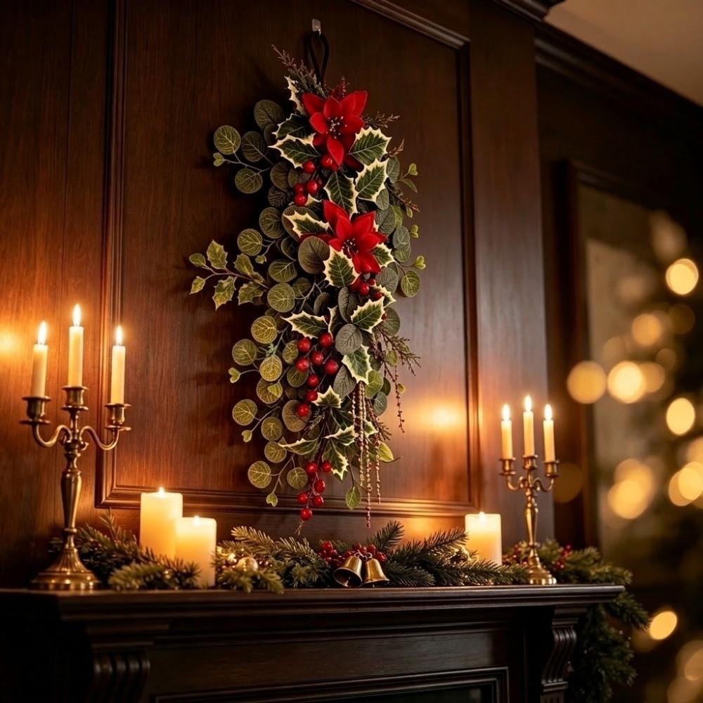 Red Berries Poinsettia Berry Hanging Vine Faux Flower Hanging Ornament  Staircase Decor