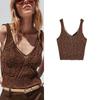 Summer New Product Women's Clothes Fashion Style Wide Shoulder Strap Silm Jacquard Mesh Knitting V Neck Short Top 2653005