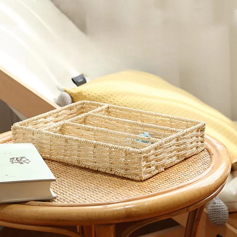 Woven Storage Baskets Desktop Sundries Storage Box Paper Rope Woven Toy &Snack Storage Bin Cosmetics Organizer Home Decorative
