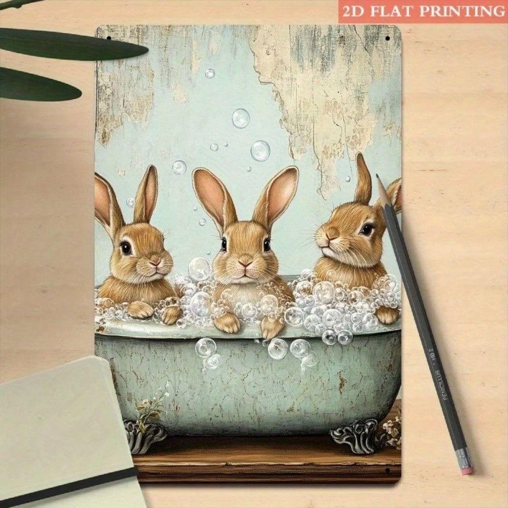 Vintage Metal Poster Rabbit Wall Art Home Decor Tin Sign