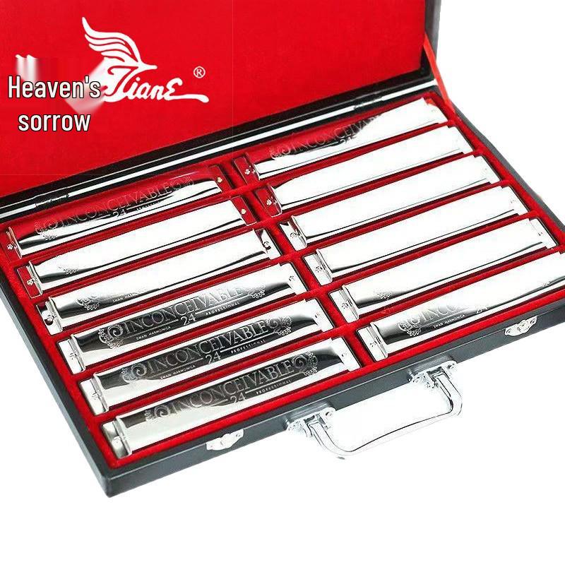 Swan 24-Hole Harmonica Set: 7-Piece and 12-Piece Options, ABCDEFG Keys, for Students and Adults, Beginner Wind Instrument.