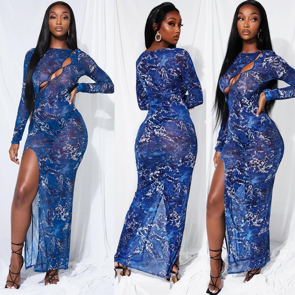 

Женские платья с круглым вырезом и длинными рукавами, ажурные, с принтом, для невесты, подружек невесты, свадебные, длинные, вечерние, макси, бальные платья S синий