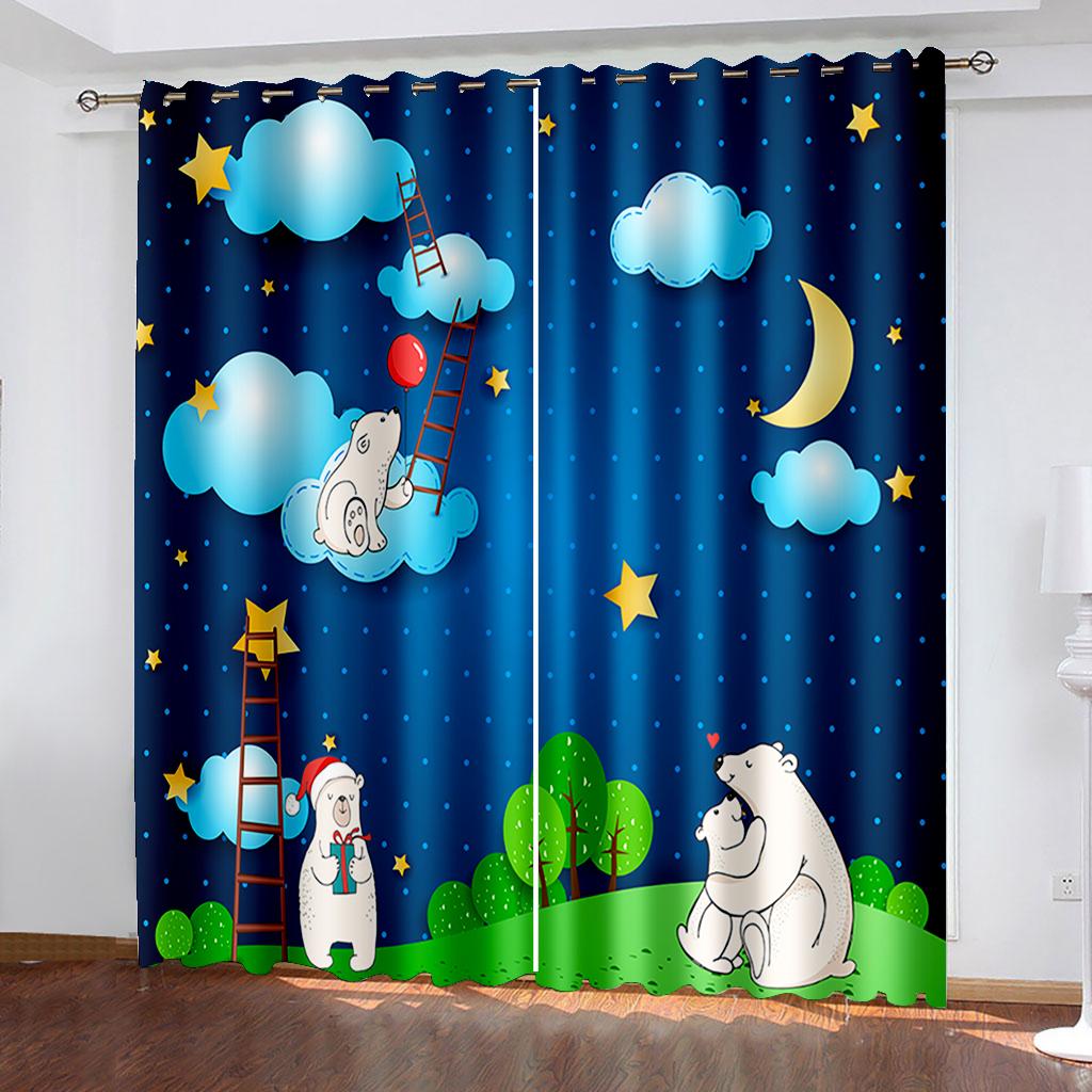 2Pcs Customized Animated Cartoon Small Fresh 3D Printing Curtains, Decorative Curtains For Bedroom, Living Room And Office
