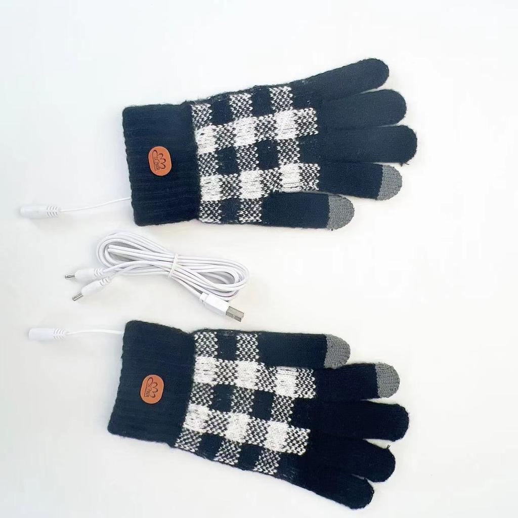 USB Electric Heating Gloves Quality 5-finger Jacquard Hand Warmer Outdoor Sports Cycling Warm Fashion Commuting