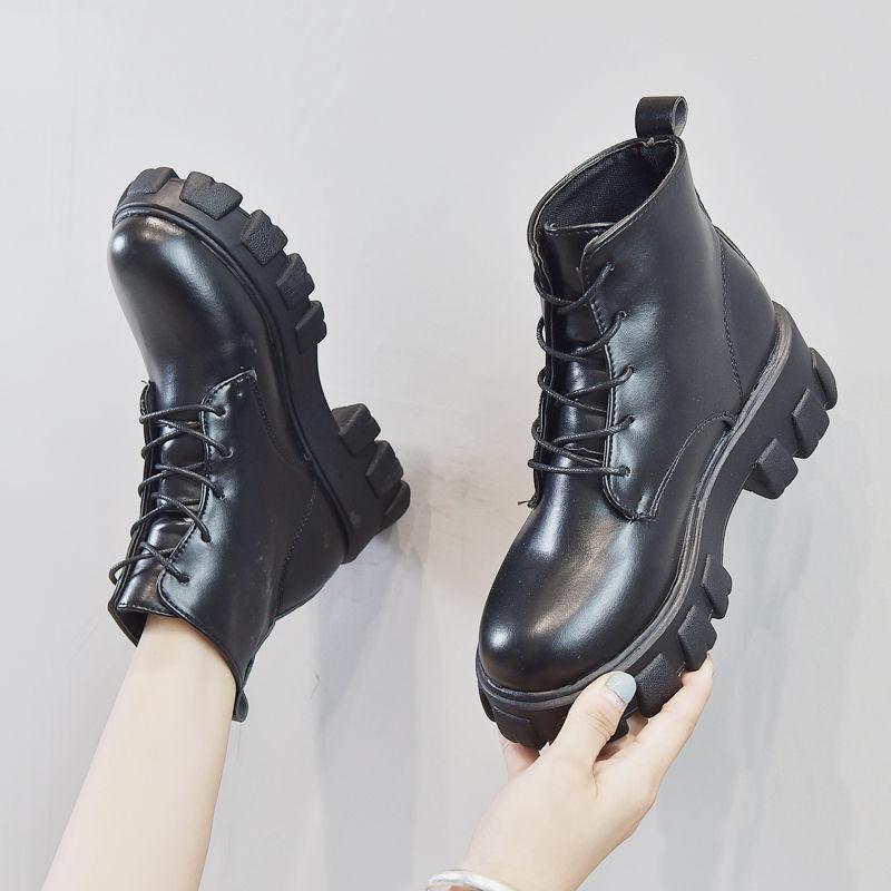 Women's Plus Size Round Toe PU Snow Boots Casual Short Tube Thick Soled Martin Boot Lacing Knight Shoes 35-42