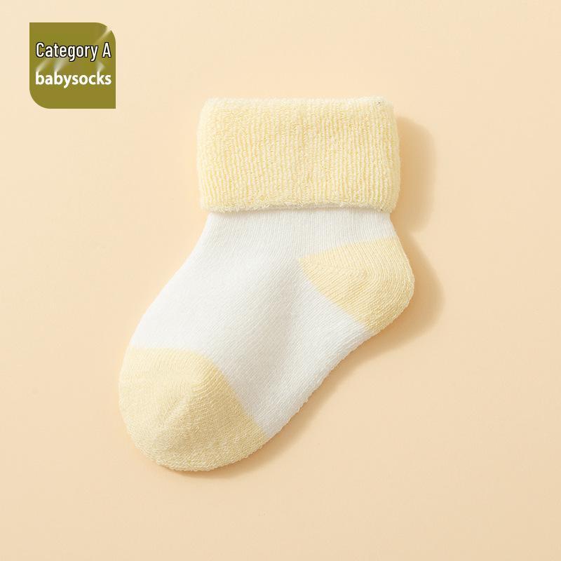 25 Newborn Baby Autumn/Winter Class A Fleece-Lined Cotton Socks - Loose Cuff, Non-Binding Foot Floor Design