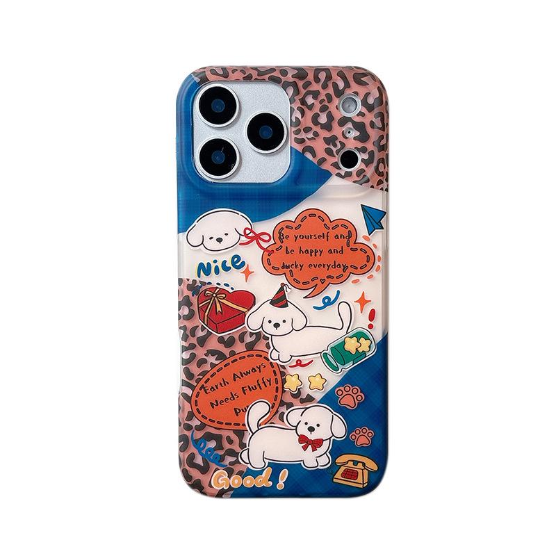 Cartoon Leopard Print Puppy Case for iPhone 17/16 Pro/15 Pro iPhone 14 Pro