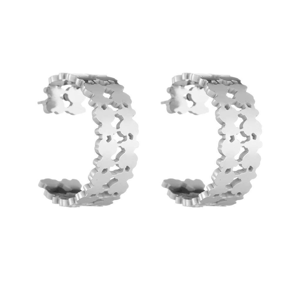 Женские простые серьги-гвоздики из нержавеющей стали с двойным рядом C