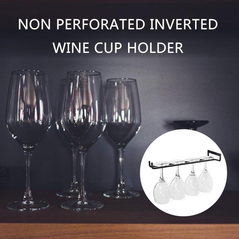 Set of 4 Under Cabinet Wine Glass Organizers Space Saving Designs Sturdy Iron Stemwares Hanger for Kitchen Decoration