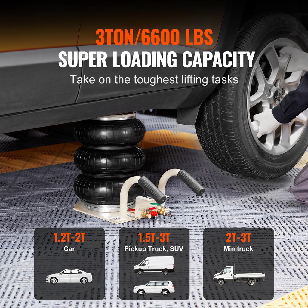 SucceBuy Triple Bag Air Jack 3 Ton (6600 lbs) Capacity Portable Pneumatic Car Jacks Heavy Duty & Quick Lifting for Garage Repair