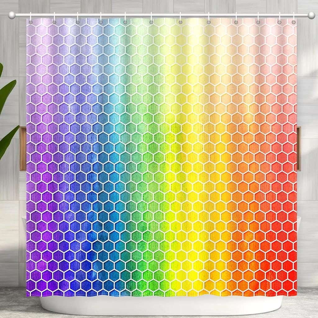 Colored Geometric Ombre Shower Curtains For Bathroom, Gradient Color Design Art Waterproof Fabric Bath Curtains,Teal/Blue/Orange