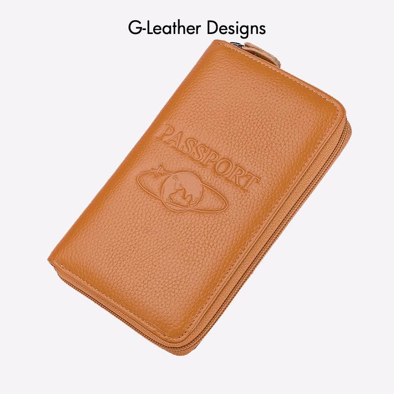 

Genuine Leather Passport Cover Case Travel Wallet Boarding Pass Holder Large Capacity Travel Clutch Bag Zipper Around коричневий
