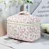 Quilted Cotton Handheld Makeup Bag Leopard Print Large Capacity Toiletry Bag Zipper Closure Portable Cosmetic Storage Organizer