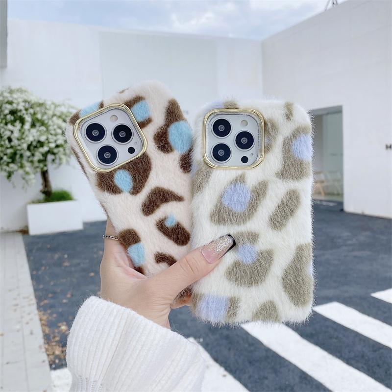 Moskado Fashion Leopard Print Pattern Plush Phone Case For Iphone 14 11 12 13 Pro Max X Xr Xs Max 7 8 14plus Soft Tpu Back Cover