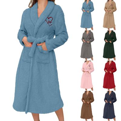 Women's -Color Long-Sleeve /Winter Warm Bathrobe Plush Homewear Robe Homewear Set
