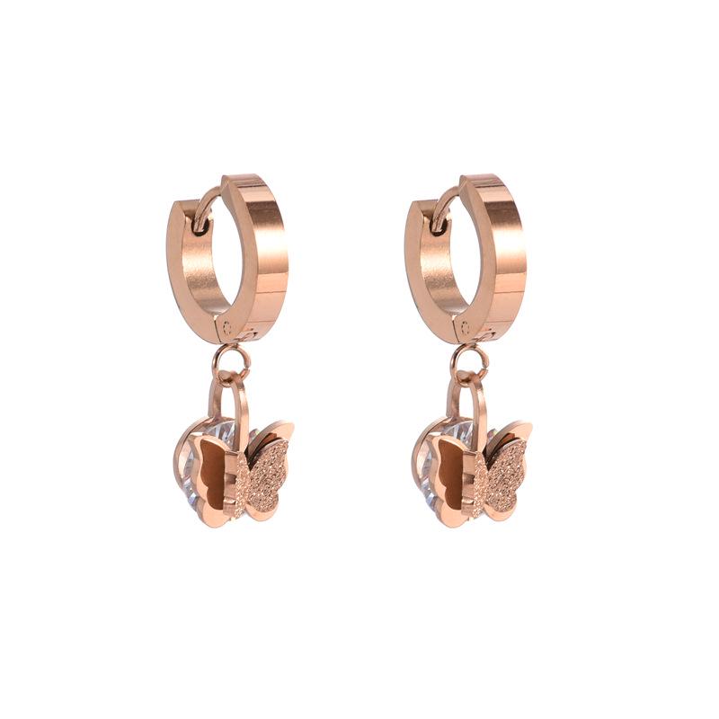 Korean Style Frosted Titanium Steel Butterfly Earrings for Women