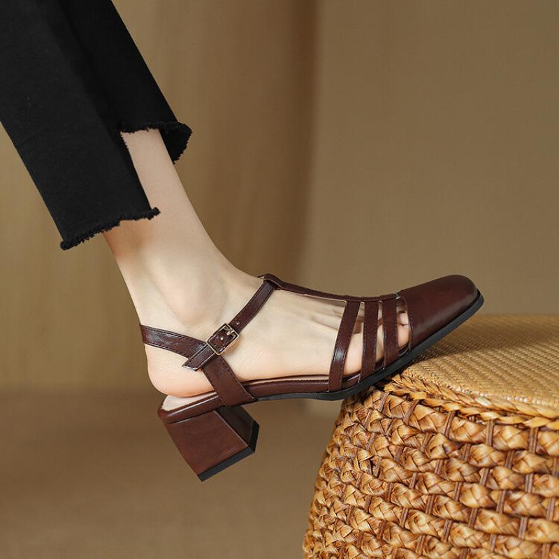 New Women's Bag Head Rear Empty Sandals Casual Large Size Shoes Soft Sole Women's High-heeled Sandals Round Head Summer Women's Shoes