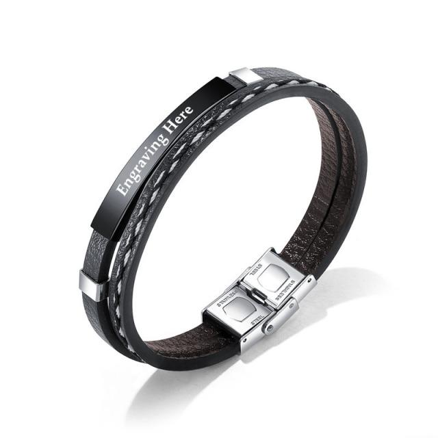 Personalisierte Lederarmbänder aus Edelstahl für Herren Armreifen DIY Schmuck Doppellagige Armbänder Herrenschmuck Geschenk Geschenkidee (Ba102286 )Mode
