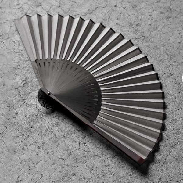 A Stylish 21cm Folding Fan with Ribs Made from Precious Wood Charcoal (ebony, Color).
