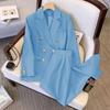 Female Spring/Fall Solid-Color Elegant Suit Set Slimming Blazer + Relaxed-Fit Trousers Two-Piece Set