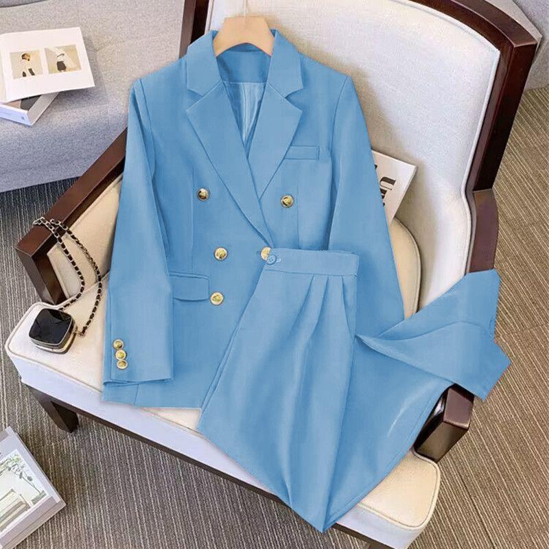 Female Spring/Fall Solid-Color Elegant Suit Set Slimming Blazer + Relaxed-Fit Trousers Two-Piece Set