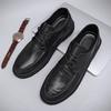 Classic Black Leather Casual Shoe with Men Textured Upper and Lace Up Design Low Cut Ankle Business Casual Style Jeans Companion