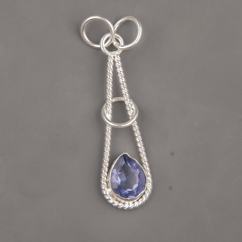 Iolite Gemstone Pendant, 925 Solid Sterling Silver Jewelry, Handmade Antique Pendant Jewelry Gift For Mother Pendant